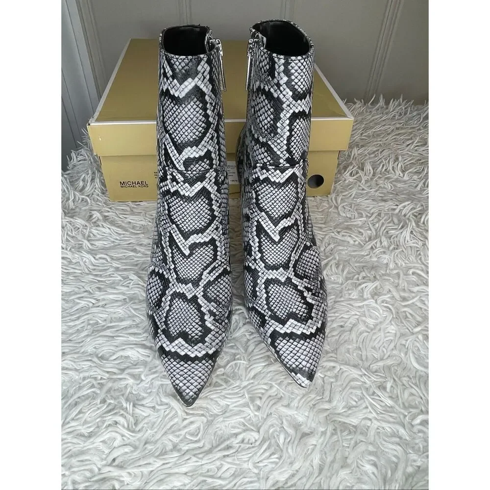 Michael Kors Rue Snake Embossed Leather Ankle Boots 7.5 NEW